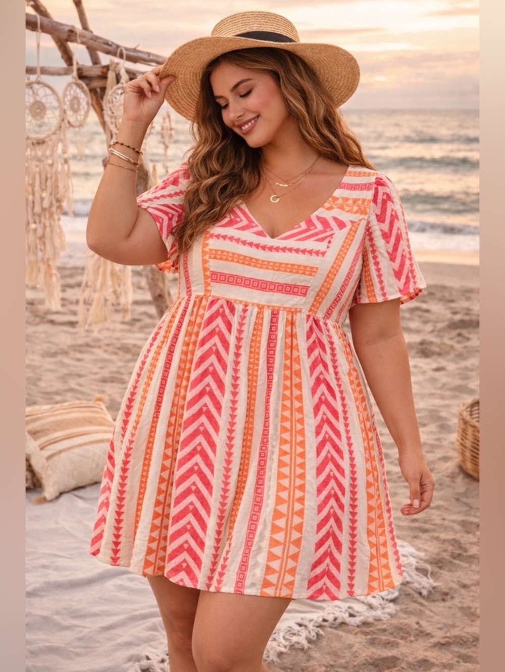 NWT - Old Navy - Vibrant Pink and Orange Jaquard Dress Size XXL